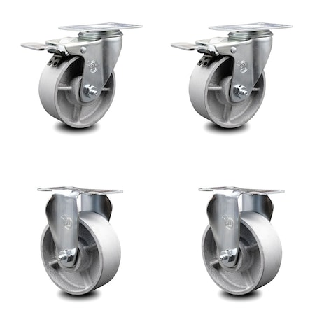 Service Caster 4 Inch Semi Steel Swivel Top Plate Caster Lock Brakes 2 Rigid SCC, 2PK SCC-TTL20S415-SSR-2-R-2